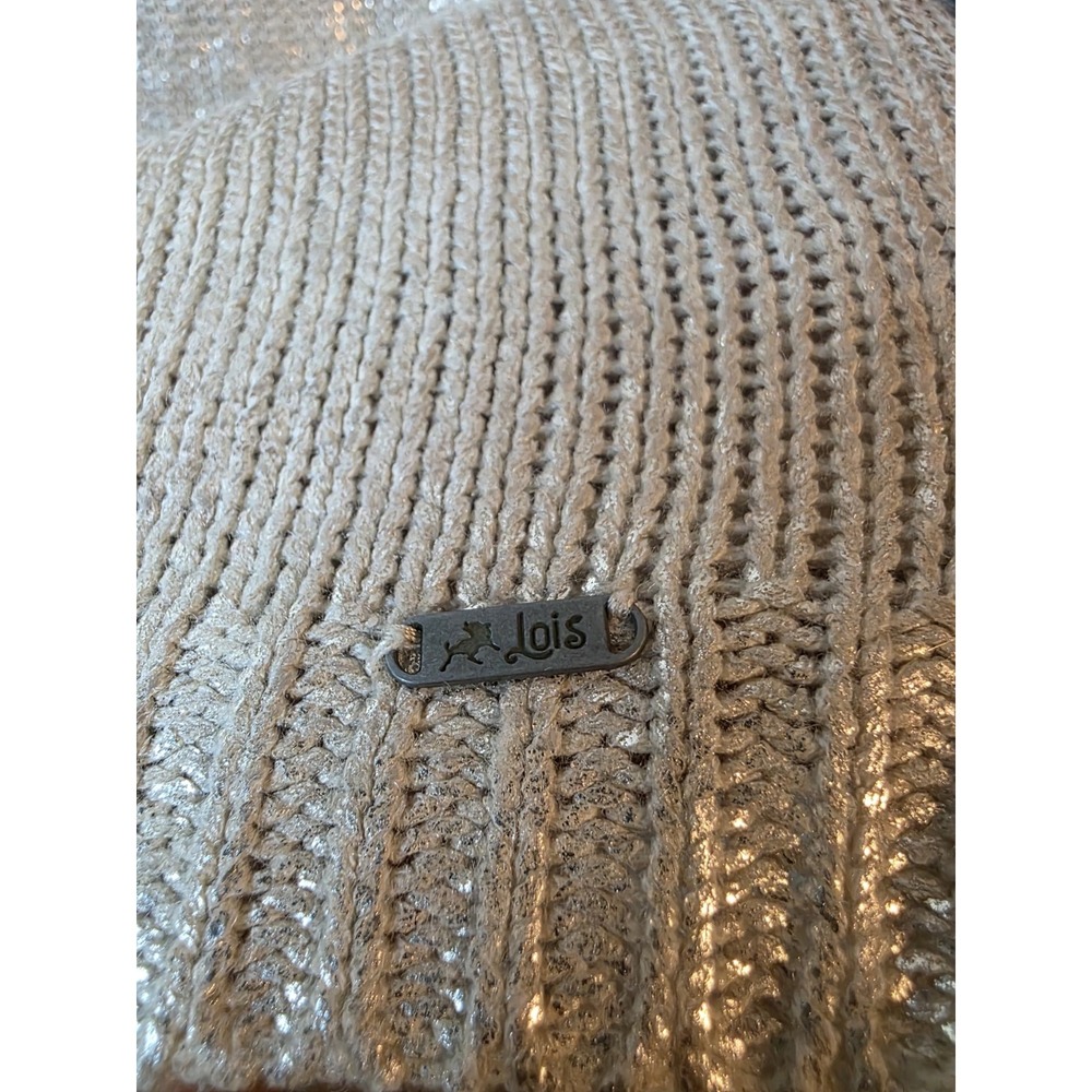 LOIS JEANS Metallic Ivory Shimmer Knit Pullover Sweater Womens Size Small - Picture 4 of 11